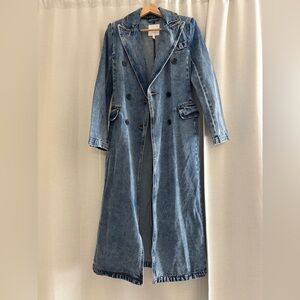 Avec Les Filles Long Denim Trench Coat - Blue
